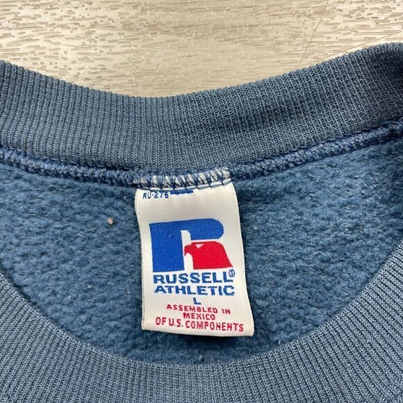 Vintage Russell Athletic Sweatshirt Mens Large Blue 90s Crewneck Blank - Picture 7 of 12